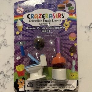 Crazerasers Funny Puzzle Erasers Series 2 Poop Plunger Toilet paper Toilet NEW